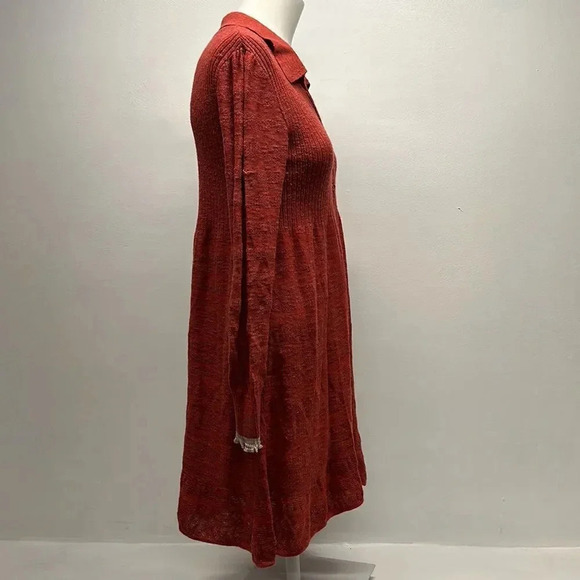 Free People Rain or Shine Dress Knit Sweater Long Sleeve Collared Pleated Small - Picture 5 of 10